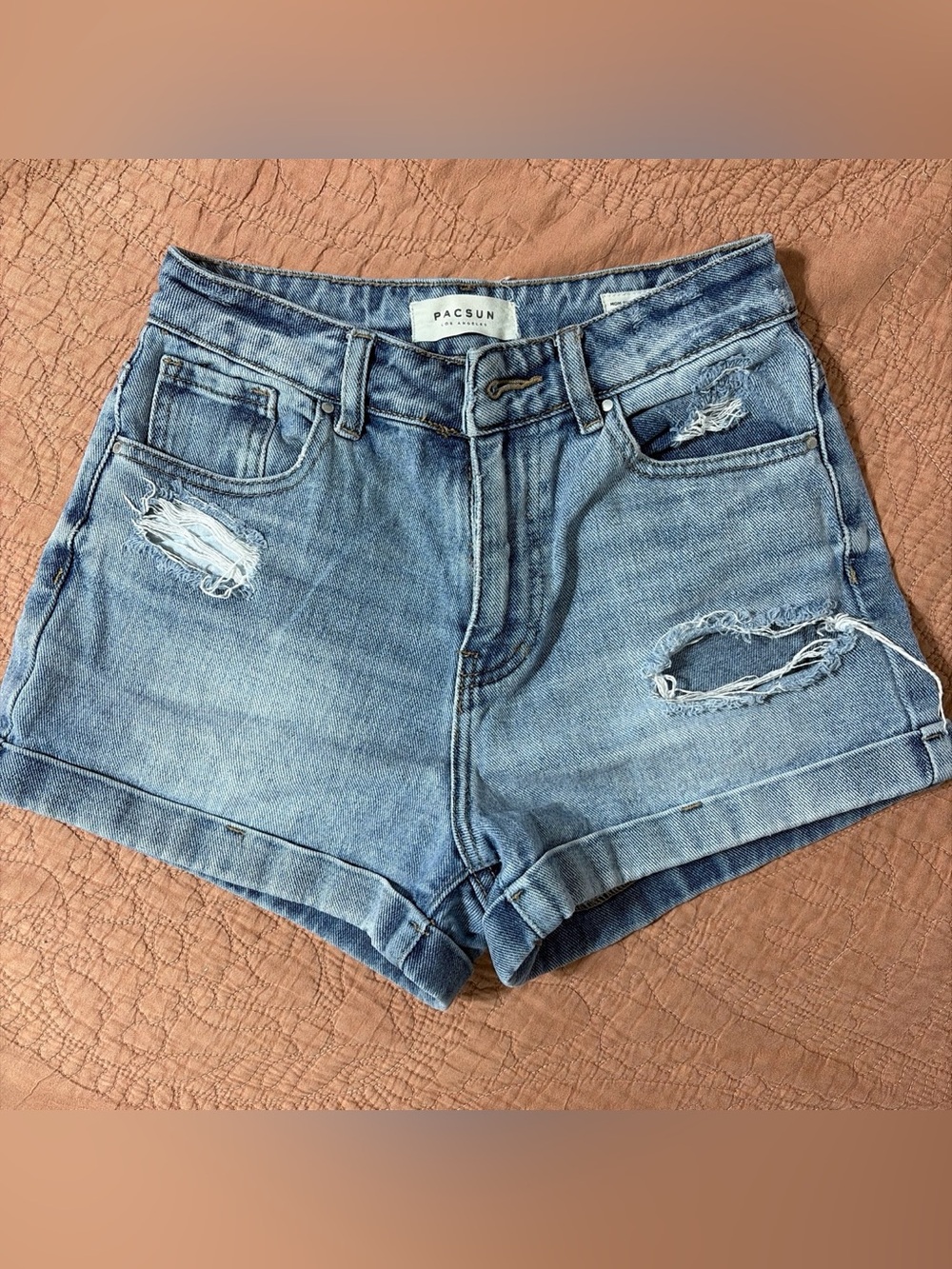 PacSun Women's Light Wash Distressed Denim Roll-Hem Shorts
